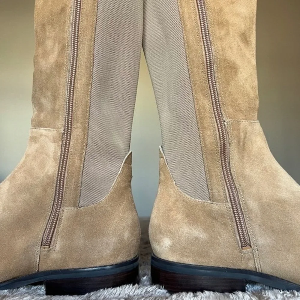 Cole Haan Isabelle Tan Suede Elastic Panel Over The Knee Riding Boots‎ Women 8.5